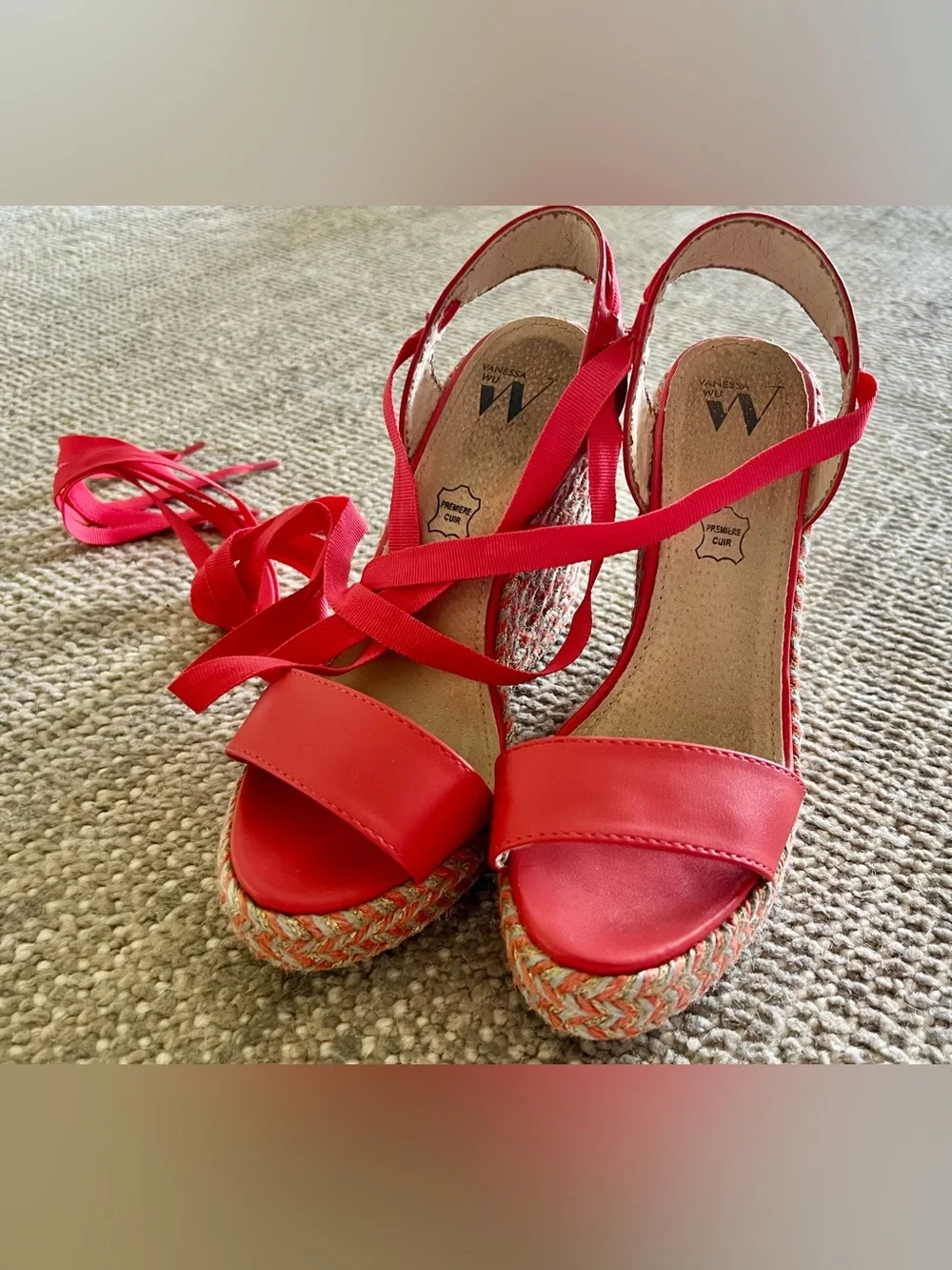 Vanessa Wu Orange/Pink Espadrilles Wedges Platform Sandals